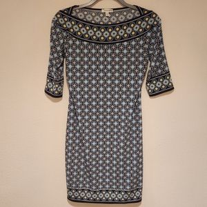 Max Studio Small Blue Sheath Geo Print Dress Boho Tribal Career